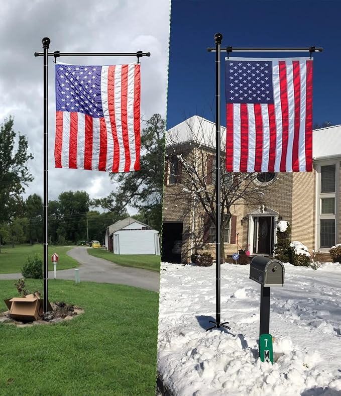 Koutemie 10FT Garden Flag Pole Stand with 5 Prong Base for 3x5 American Flags, Adjustable Heavy Duty Outdoor Flagpole Holder Kit for Yard Decoration, 1 Pack