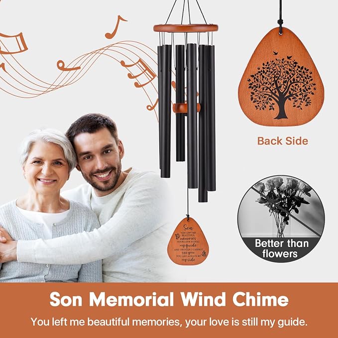 AMBOBE Memorial Sympathy Gifts for Loss of Son, 32" Memorial Wind Chimes for Loss of Son Sympathy Gifts, Remembrance/Bereavement Gifts for Loss of Son, Windchimes in Memory of Son