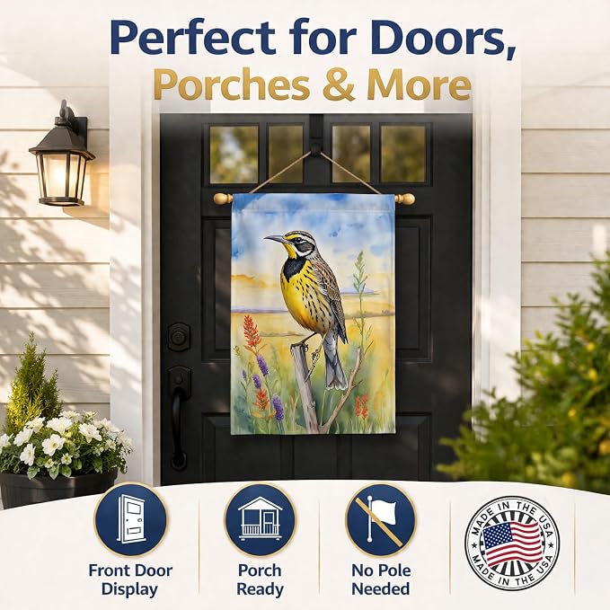 Caroline's Treasures Kansas Western Meadowlark House Flag Large Porch Sleeve Pole Decorative Outside Yard Banner Artwork Wall Hanging, Polyester, House Size, Multicolor