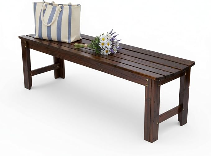 Shine Company Outdoor Wooden Backless Patio Garden Bench, 5 Ft, Burnt Brown
