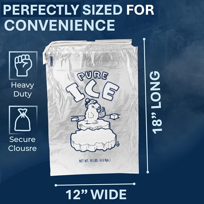 ice bags 10 lb with Drawstring, 500 Count – Heavy Duty 12" x 18" Plastic Ice Bags for Bulk Commercial Use, Gas Stations & Convenience Stores – By Interplas