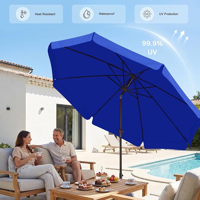 ABCCANOPY 10ft Scalloped Patio Umbrella, Outdoor Table Umbrella with Tilt and Crank, Fiberglass Ribs Deck Umbrella for Patio, Pool, Garden, Picnic (Blue)