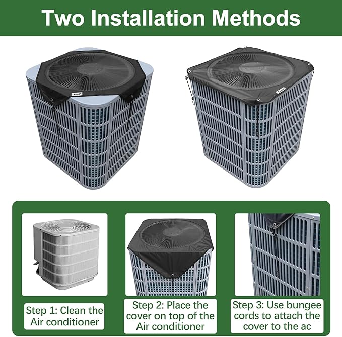 Central Air Conditioner Cover for Outside Winter, 32x32in Mesh and Oxford AC Covers for Outdoor Units, Universal Snow and Leaf Air Conditioning Cover