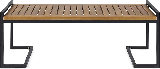 Christopher Knight Home Noel Outdoor Industrial Acacia Wood and Iron Bench, Teak Finish/Black Metal