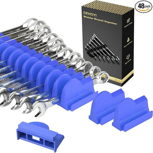 DEHOYI 48 pcs MAGNETIC Modular Wrench Organizers for Tool Drawers - Wrench Rack with Metric&SAE Labels, Perfect Tool Storage Holder. Gift for mechanics (Blue)
