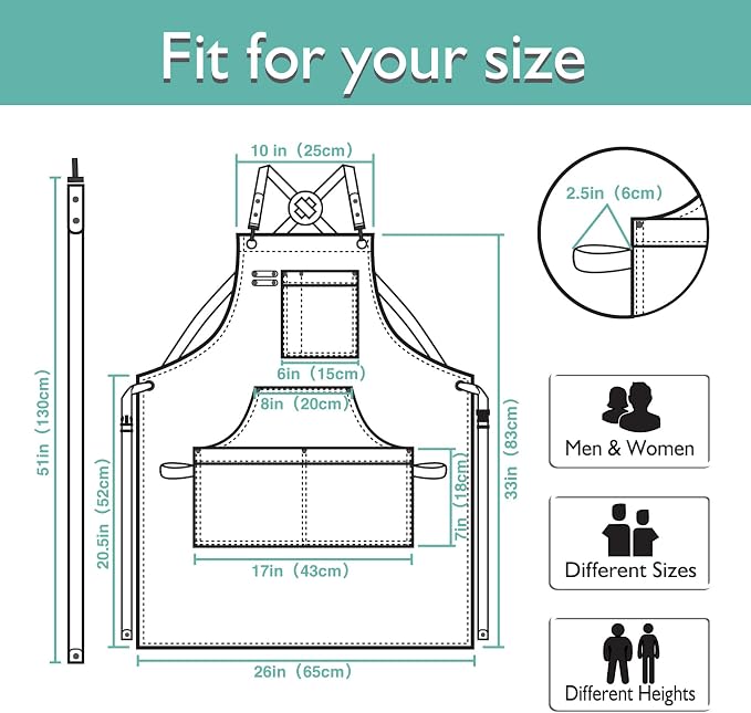 5 Pack Kitchen Aprons, Work Apron, Canvas Apron, Ice Blue | Multiple Pockets, Gardening, Painting, BBQ, Artist, Carpenter, Sizes M to XXL