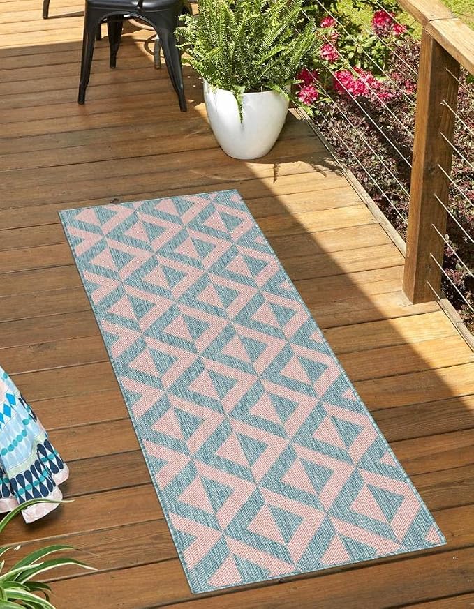 Unique Loom Jill Zarin Unique Loom Outdoor Collection Area Rug - Napa (2' x 8' Runner, Pink and Aqua/Light Blue)