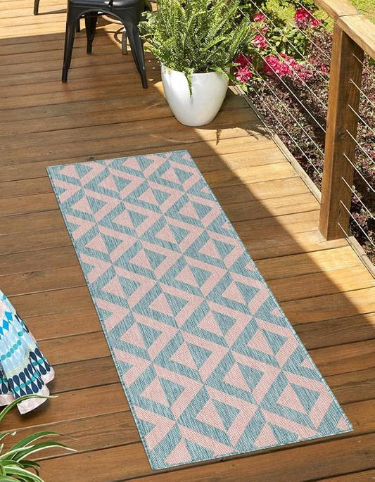 Unique Loom Outdoor Collection Area Rug - Napa (2' x 6' 1" Runner, Pink and Aqua/Light Blue)