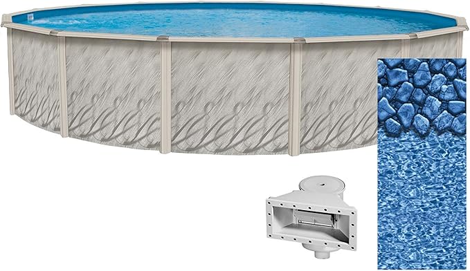 Lake Effect Pools 'Meadows Reprieve' 24' Round Above Ground Swimming Pool | 52" Inch Height | Resin Protected Steel Sided Walls | a Boulder Swirl Overlap Pool Liner and Widemouth Skimmer