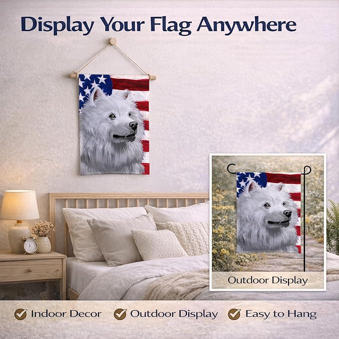 Caroline's Treasures CK6398GF American Eskimo Dog American Flag Garden Flag Mailbox Flag Decorative Yard Flag Banner Outside Patio Artwork Yard Flower Beds, Garden Size, Multicolor