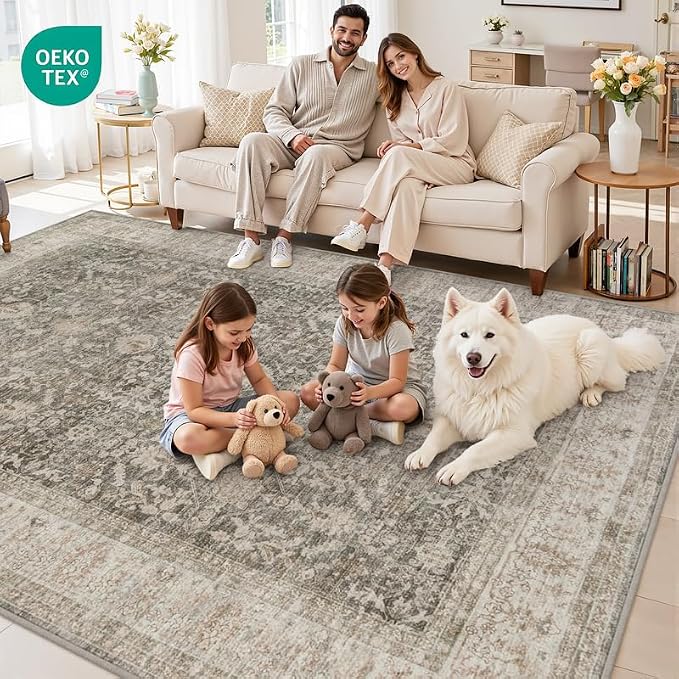 10x14 Area Rugs Living Room: Bedroom Washable Carpet Warm Taupe | Vintage Boho Soft Small Indoor Decor Floor Non-Slip Low Pile Neutral Farmhouse Entryway Laundry Bathroom Bedroom Beside Rugs