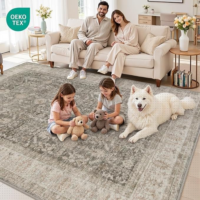 10x12 Area Rugs Living Room: Bedroom Washable Carpet Warm Taupe | Vintage Boho Soft Small Indoor Decor Floor Non-Slip Low Pile Neutral Farmhouse Entryway Laundry Bathroom Bedroom Beside Rugs