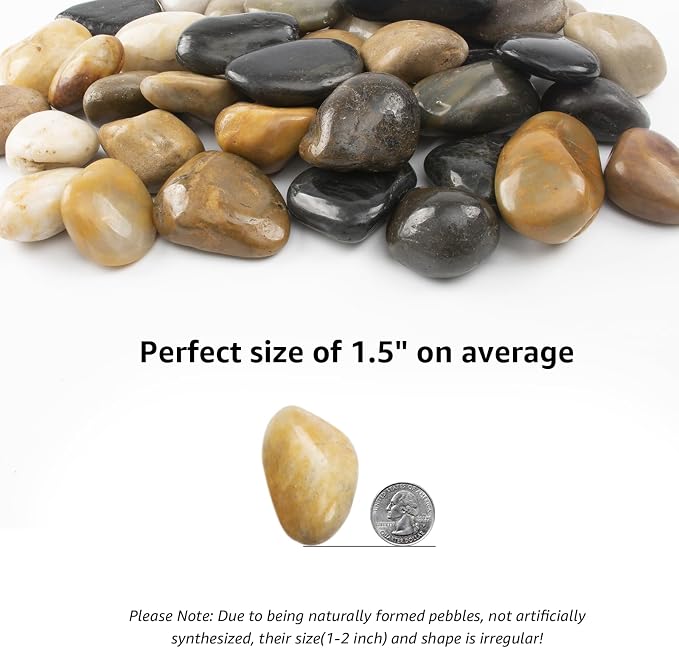 40lbs 1-2 Inch River Rocks, Decorative Mixed Pebbles for Garden Landscaping, Indoor Plants, Fish Tanks, Vases, and Succulents – Ideal for Home Decoration and Outdoor Gardens (Weight : 40 LB, Mixed)