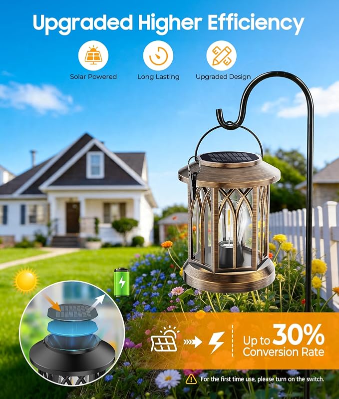 Solar Lantern Outdoor Lights with Metal Hooks, 6 Pack Upgraded Solar Lanterns Outdoor Waterproof, Hanging Solar Lights for Outside Decorative Yard Patio Path Porch Garden Decor(Antique Copper)