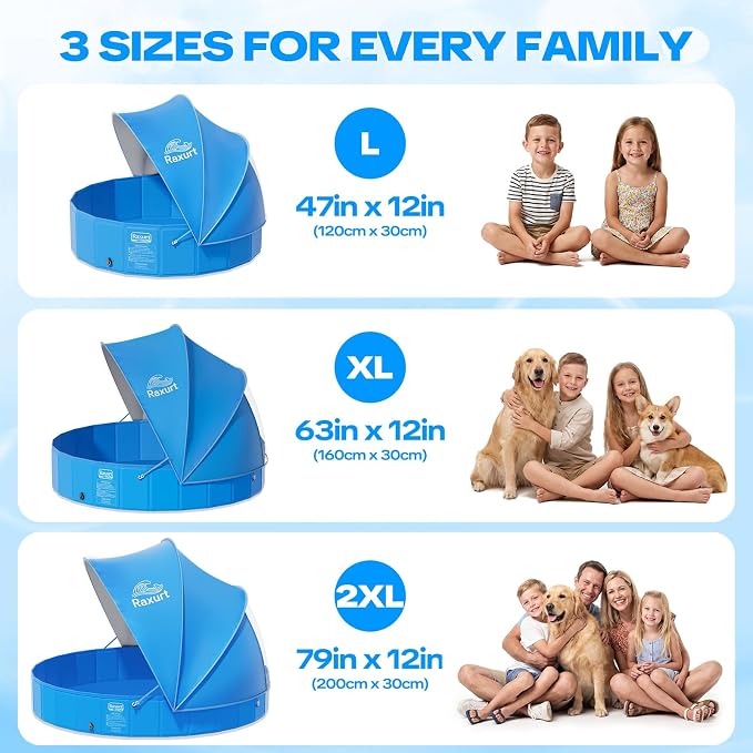 Baby Pool with Canopy, 47" Kiddie Pool with UPF 50+ Sunshade | Foldable Toddler Pool and Kids Pool with Non-slip Design, Portable Setup and Durable Construction for Backyard Summer Fun