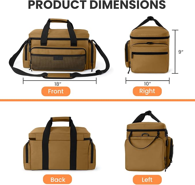 VJI Heavy Duty Tool Bag with Multi-Pockets, Portable Storage Bag with Large Zipper, Carrying Toolbag with Adjustable Shoulder Strap and Ergonomic Handle, Repairman, Carpenters, Handyman, Khaki