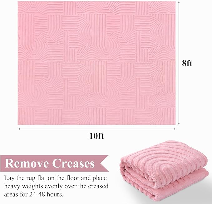 Pauwer 8x10 Area Rugs for Living Room, Modern Non Slip Washable Rug, Pink | Arch Pattern, Soft Fluffy, Neutral, Boho Accent, Solid Color Floor Carpet, For Kids Room Dining Room Nursery Entryway