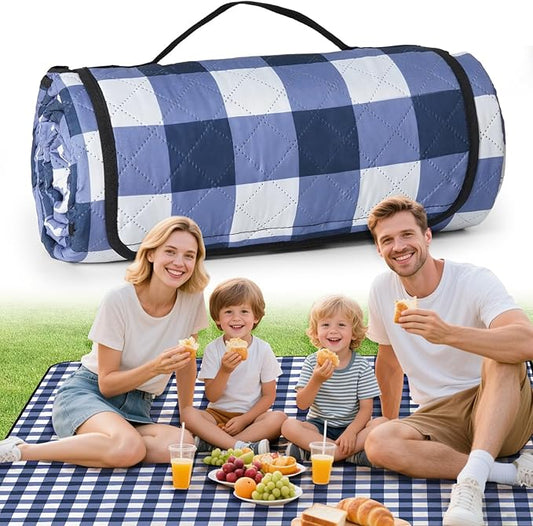 Picnic Blankets Waterproof, Extra Large Picnic Mat 79"X79", Sandproof Washable Camping Beach Blanket, Camping Accessories for Outdoor Activities, Blue
