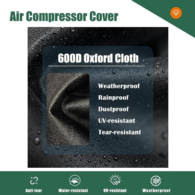 Air Compressor Cover – Waterproof Outdoor Cover for 48"x24"x32" Stationary Compressors, Heavy-Duty Thickened 600D Oxford Fabric Covers for AG2-SM14/AG-S1002 (48"x24"x32")