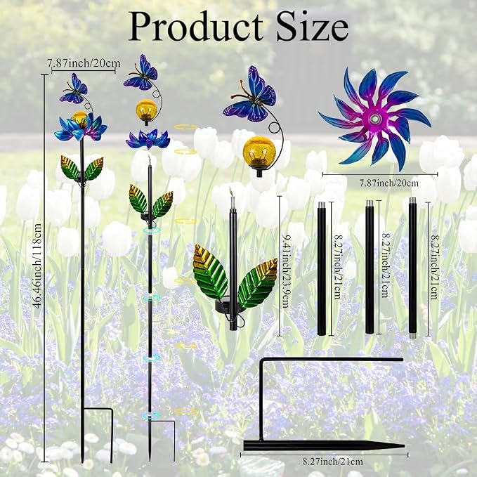 Solar Wind Spinners Outdoor, Butterfly Solar Wind Spinner with Cracked Ball Lights,Garden Spinners for Yard, Garden, Patio, Lawn Decor