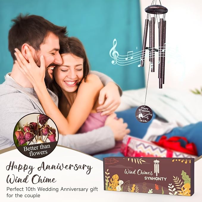 Anniversary Wind Chimes Gifts for Men Women, Happy Anniversary Decorations, 25" Wind Chimes Romantic Gift for Couple, Parents, Wife, Husband, Friends (10th