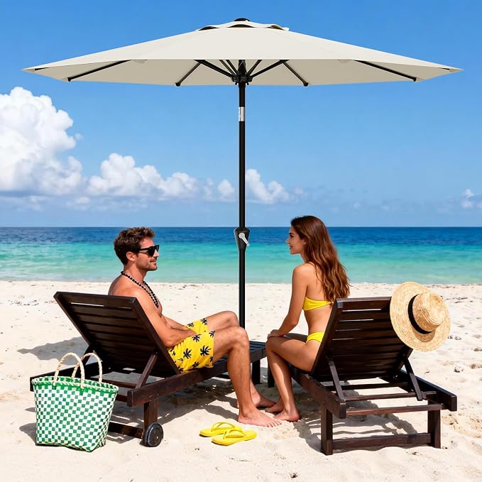 Garvee 9FT Patio Umbrella - Outdoor Table Umbrella with Smooth Crank Lift, Push Button Tilt and 8 Sturdy Ribs - Market Umbrella UV Protection Waterproof for Pool, Deck, Yard, Garden