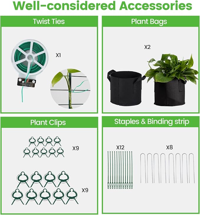 Foldable Cucumber Trellis, 48" L x 34" W A-Frame Trellis, Climbing Plants Support Raised Bed Trellis with Twist Ties & Plant Bags for Outdoor Yards Gardens