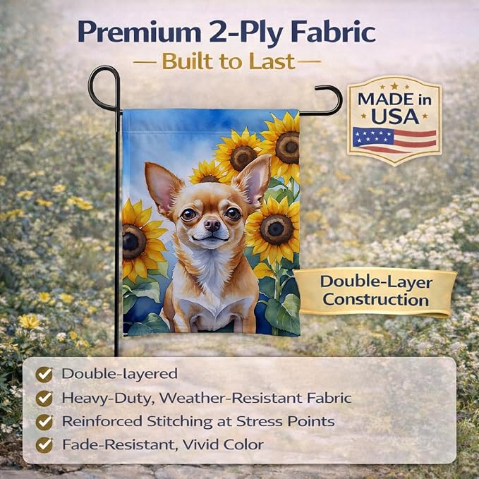 Caroline's Treasures DAC6051GF Chihuahua in Sunflowers Garden Flag Mailbox Flag Decorative Yard Flag Banner Outside Patio Artwork Yard Flower Beds, Garden Size, Multicolor