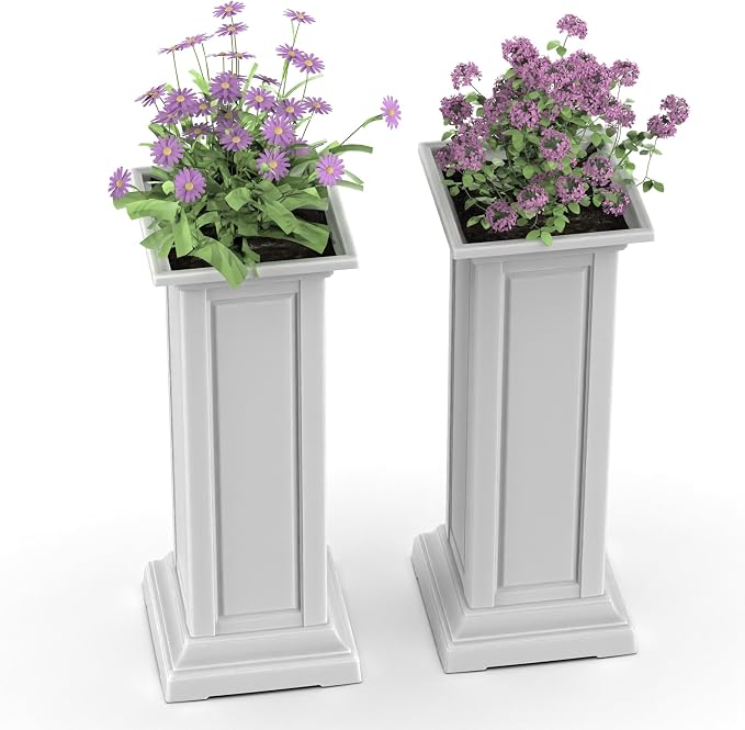 Vixzen Tall Outdoor Resin Planters, Large All-Weather Garden Pots for Patio, Porch, Balcony and Backyard, Durable Crack-Resistant Design for Flowers and Trees (Ashen, 13.98"×13.98"×36.02")