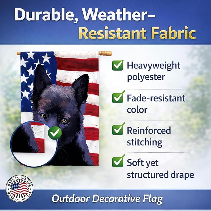 Caroline's Treasures CK6437CHF Black Norwegian Elkhound American Flag House Flag Large Porch Sleeve Pole Decorative Outside Yard Banner Artwork Wall Hanging, Polyester, House Size, Multicolor