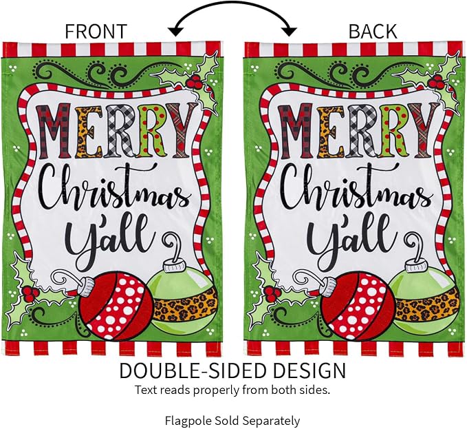 Evergreen Flag Merry Christmas Y'all Garden Flag 12x18 Double Sided | Christmas Garden Flag for Outside | Indoor Outdoor Small House Flags Décor for Home Yards Porch Garden