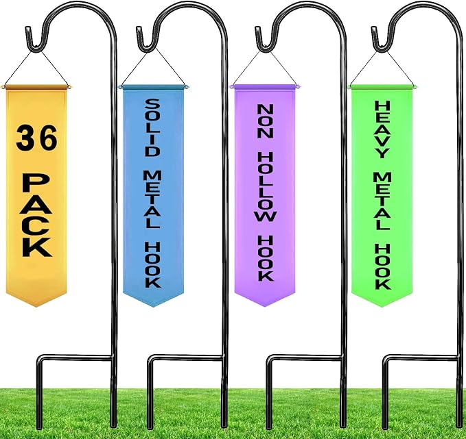 Ashman Shepherd's Hooks 35 Inch (36 Per Pack), Black, Made of Premium Metal for Hanging Solar Lights, Bird Feeders, Mason Jars, Christmas Lights, Lanterns, Garden Stakes and Wedding Décor.