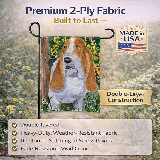 Caroline's Treasures SS8964GF Basset Hound Garden Flag Mailbox Flag Decorative Yard Flag Banner Outside Patio Artwork Yard Flower Beds, Garden Size, Multicolor
