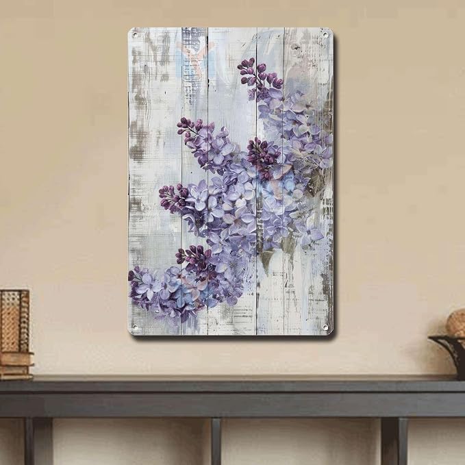 Metal Sign Tin Sign Vintage Wall Art Antique Spring Lilacs Tin Sign for Shabby Chic Gardens Soft Purple Hue Displays and Corrosion Res Funny Garden Signs for Restaurant 8×12 Inches
