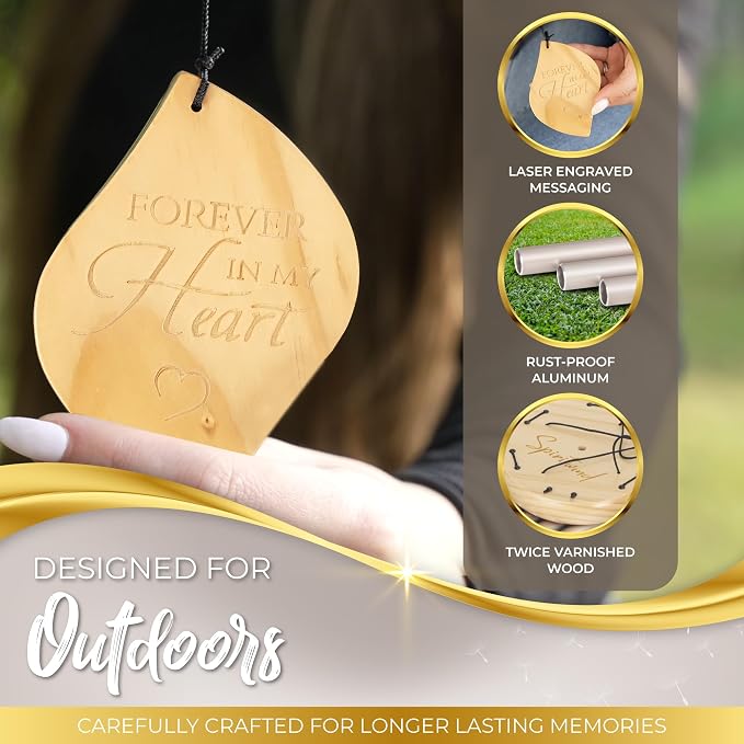 Tranquil Pearl Memorial Wind Chimes for Loss of Loved One - Beautifully Packaged, Deep Sounding Sympathy Wind Chimes for Outside - A Deeply Meaningful Sympathy Gift or as Memorial Gifts for Loss (32")