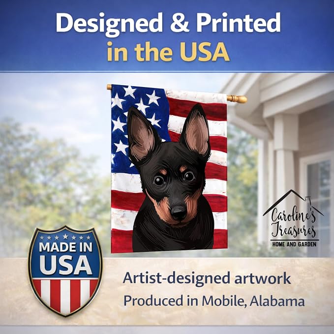 Caroline's Treasures CK6603CHF Lancashire Heeler American Flag House Flag Large Porch Sleeve Pole Decorative Outside Yard Banner Artwork Wall Hanging, Polyester, House Size, Multicolor