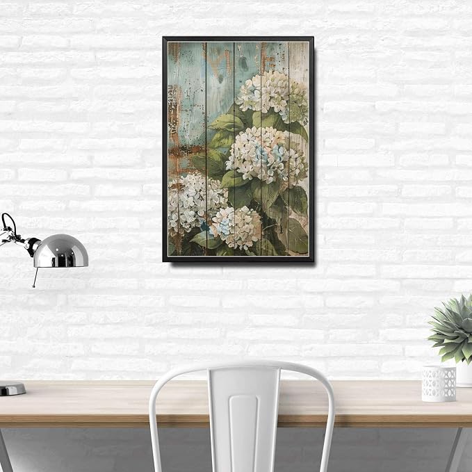Metal Sign Tin Sign Vintage Shabby Chic Hydrangeas Tin Sign for Vintage Rustic Home Decor and Distressed Wood Panels Garden for Restaurant 6×8 Inches with Metal Frame