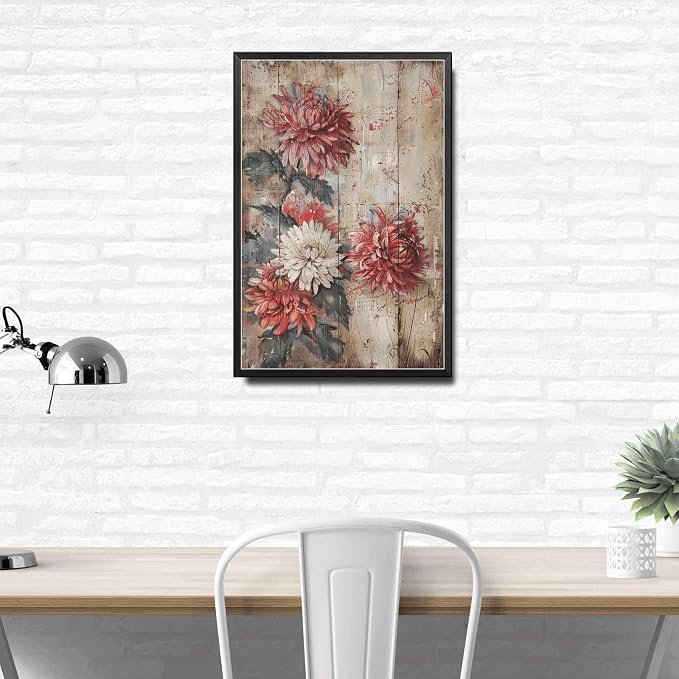 Metal Sign Tin Sign Vintage Wall Art Rustic Chrysanthemums Tin Sign for Distressed Wood Surfaces Vintage Aesthetics and Corrosion Resi Vintage Decor for Bar 8×12 Inches with Metal Frame