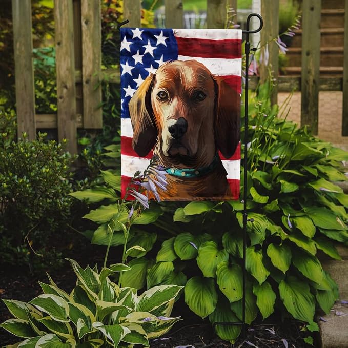 Caroline's Treasures CK6675GF Redbone Coonhound Dog American Flag Garden Flag Mailbox Flag Decorative Yard Flag Banner Outside Patio Artwork Yard Flower Beds, Garden Size, Multicolor
