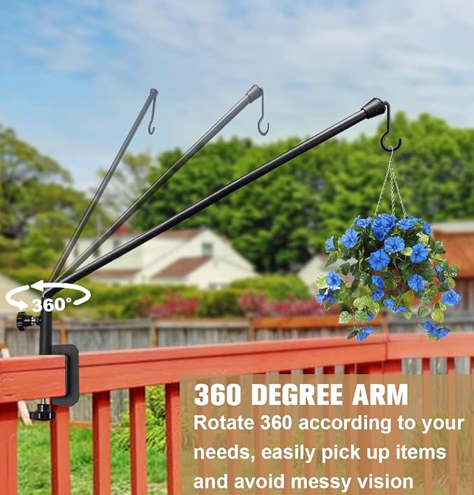 38 Inch Extended Reach Deck Hook Hanger for Railing, Heavy Duty Outdoor Plant Hook Holder for Hanging Bird Feeder Flower Basket Planter or Lanterns, 1 Pack