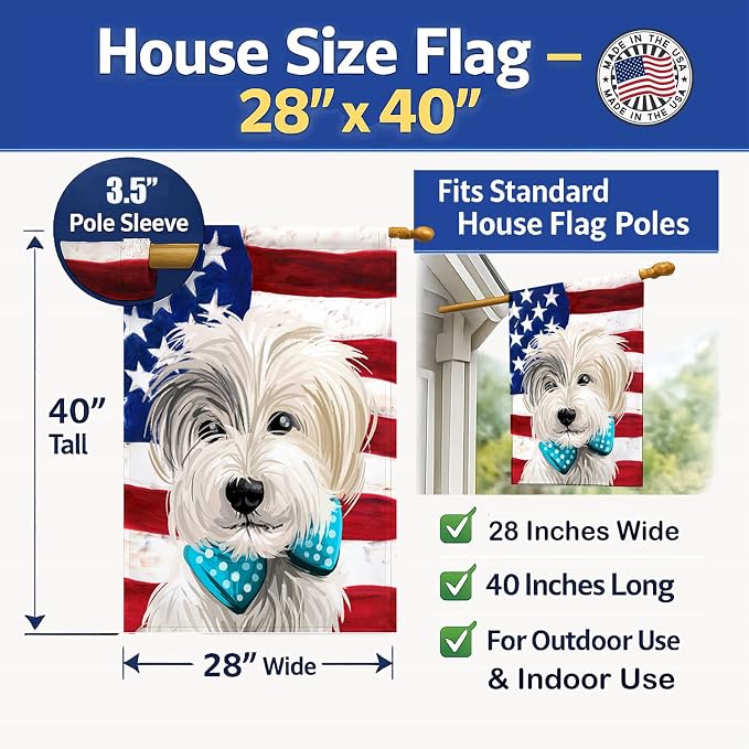 Caroline's Treasures CK6721CHF Sporting Lucas Terrier American Flag House Flag Large Porch Sleeve Pole Decorative Outside Yard Banner Artwork Wall Hanging, Polyester, House Size, Multicolor