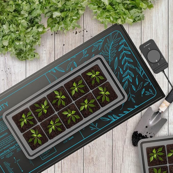 AC Infinity SUNCORE A3X2, Dual Waterproof Seedling Mats with Heat Controllers 10" x 20.75", UL & MET Certified Heating Pads, for Indoor Gardening, Hydroponics, Germination, Cloning