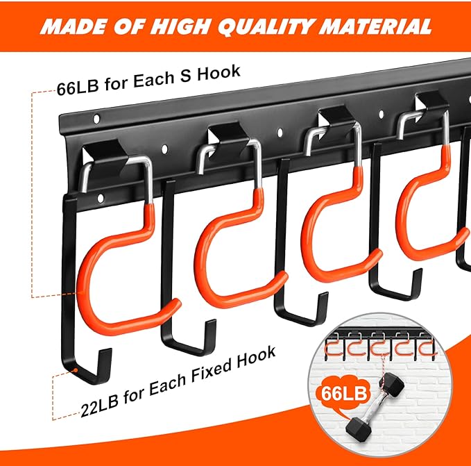 TVKB 68'' All Metal Garden Tool Organizer Adjustable Garage Tool Organizer Wall Mount Garage Organizers and Storage with Heavy Duty Hooks Tool Hangers for Garage Wall, Shed, Garden