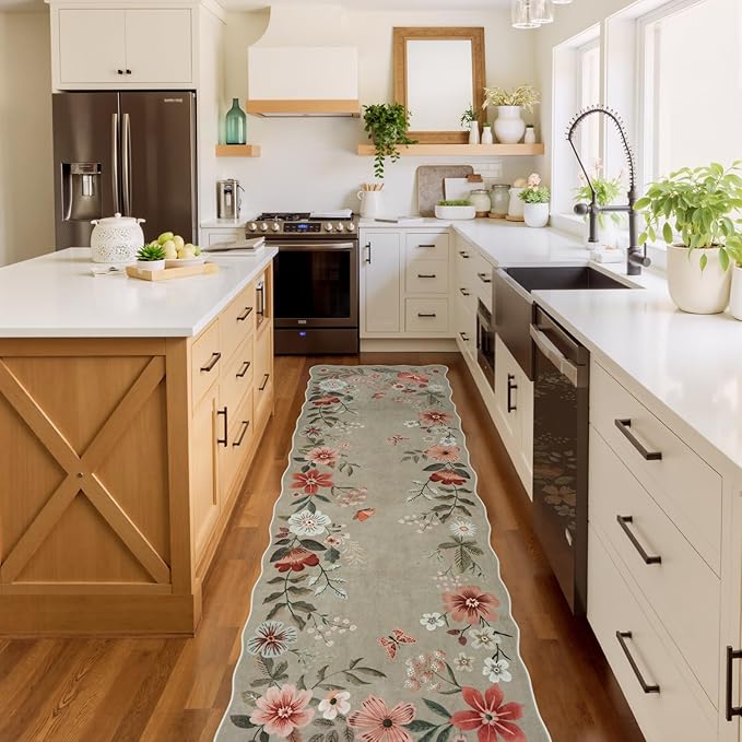 Lahome Floral Runners for Hallways, 2'6''x8' Kitchen Runner Rug Non Slip | Soft Washable Runner with Rubber Backing Carpet for Laundry Bedroom Bathroom Flore (Brown)