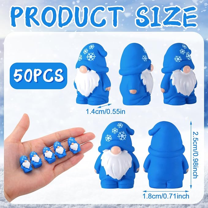 Yaomiao 50 Pcs Mini Resin Winter Gnomes Figurines Winter Snowflake Gnomes Statues Snowflake White and Blue Gnome Figures Table Decor for Holiday Festive Home Kitchen Tiered Tray