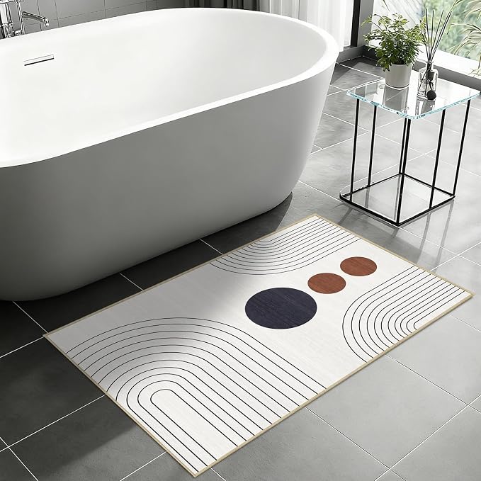 Boho 2x3 Rug for Entryway Modern Geometric Abstract Area Rug Ivory Cream Mid Century Modern Machine Washable Door Mat Contemporary Non-Slip Printed Low-Pile Floor Carpet Kitchen Bathroom Laundry