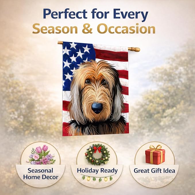 Caroline's Treasures CK6636CHF Otterhound Dog American Flag House Flag Large Porch Sleeve Pole Decorative Outside Yard Banner Artwork Wall Hanging, Polyester, House Size, Multicolor