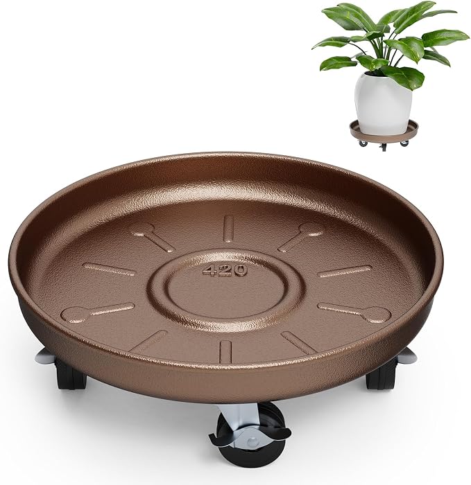 Plant Saucer 16" Rolling Plant Caddy Rolling Plant Stand with Wheels – Heavy Duty Metal, Locking, Sturdy, Rust-Resistant Finish, and Easy to Move, 420 lb Capacity
