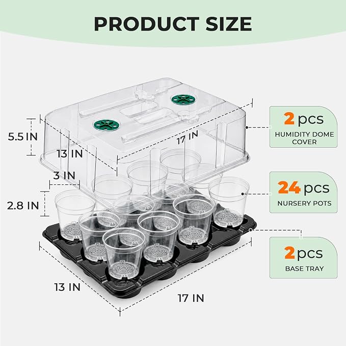 homenote 4 Inch Seed Starter Trays 2 Pack with Humidity Dome | 12-Cell Seedling Starter Trays, Plant Starter Germination Trays, For Pot Seedlings Indoor Outdoor