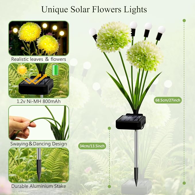 Solar Lights Outdoor Waterproof, 6 Pack Solar Firefly Swaying Lights with Flowers, Flower Light Garden Decor for Outside Yard Patio Thanksgiving Christmas for Women Grandma
